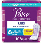 Poise Incontinence Pads for Women, 4 Drop, Long, 108 ct