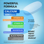 Calcium 1200 mg with Vitamin D3 - Calcium Citrate Supplements for Women & Men - Bone Health, Strength & Density - High Absorption & Slow Release - Lab Tested, Made in USA - 180 Tablets, 60 Days Supply