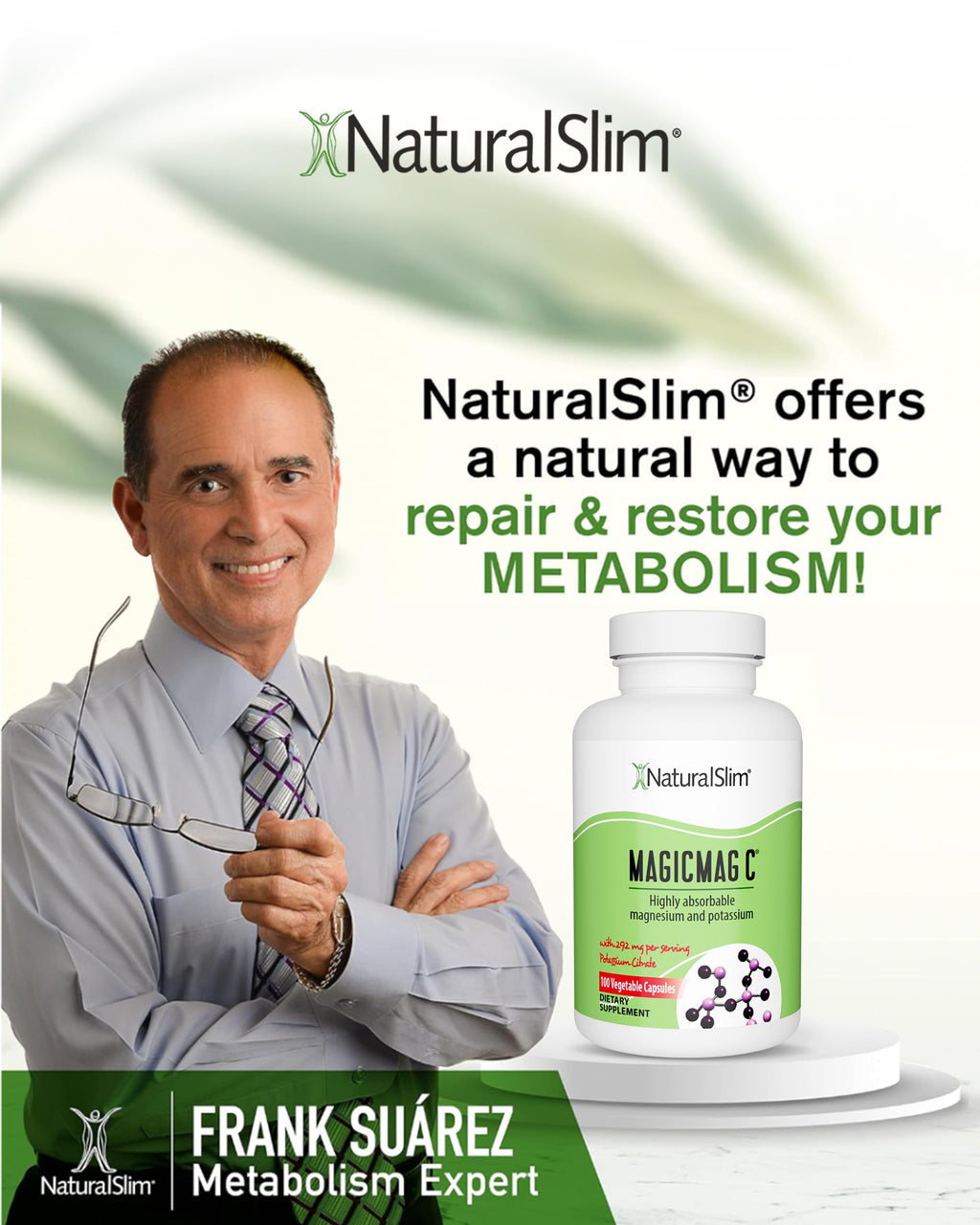 MagicMag C by NaturalSlim, Magnesium Citrate Capsules for Muscle Relaxation, Sleep Quality, Nerve Function & Electrolyte Support, Daily Magnesium Supplement for Men and Women, 100 Capsules