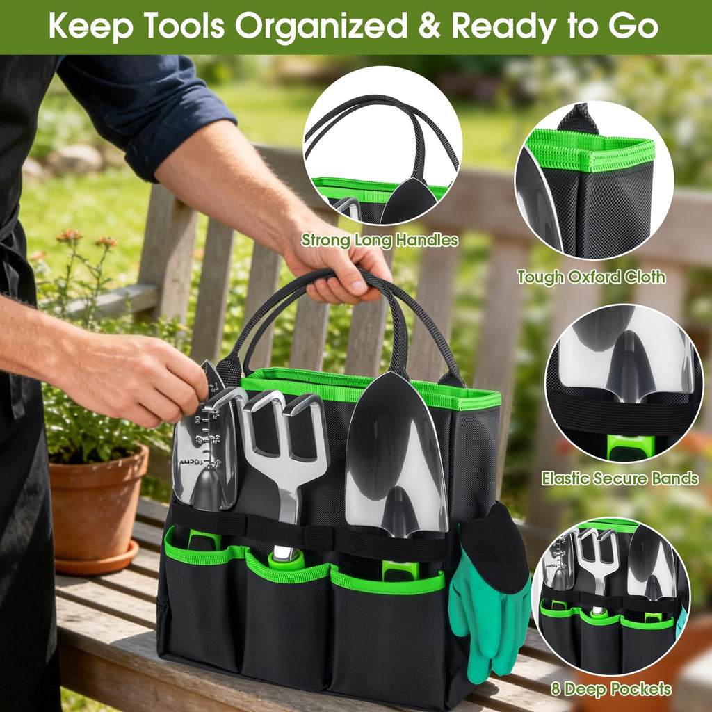 WOWBOX Garden Tools Set, 10 PCS Heavy Duty Gardening Hand Tools Kit, Green