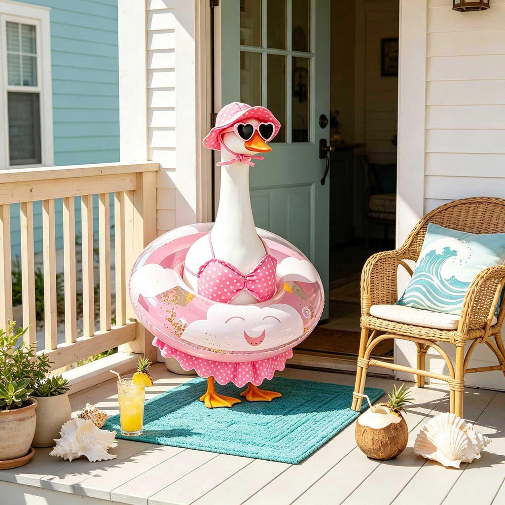 yuboo Summer Porch Goose Outfits Fits 23" Bikini Goose Outfits with Swimming Ring, Sunglasses, Hat and Skirt Hawaiian Porch Goose Clothes Costume for Outdoor Patio Yard Decor Pink