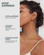 PAVOI Hoop Earrings for Women, 925 Silver, Yellow Gold, Size 60 Millimeters