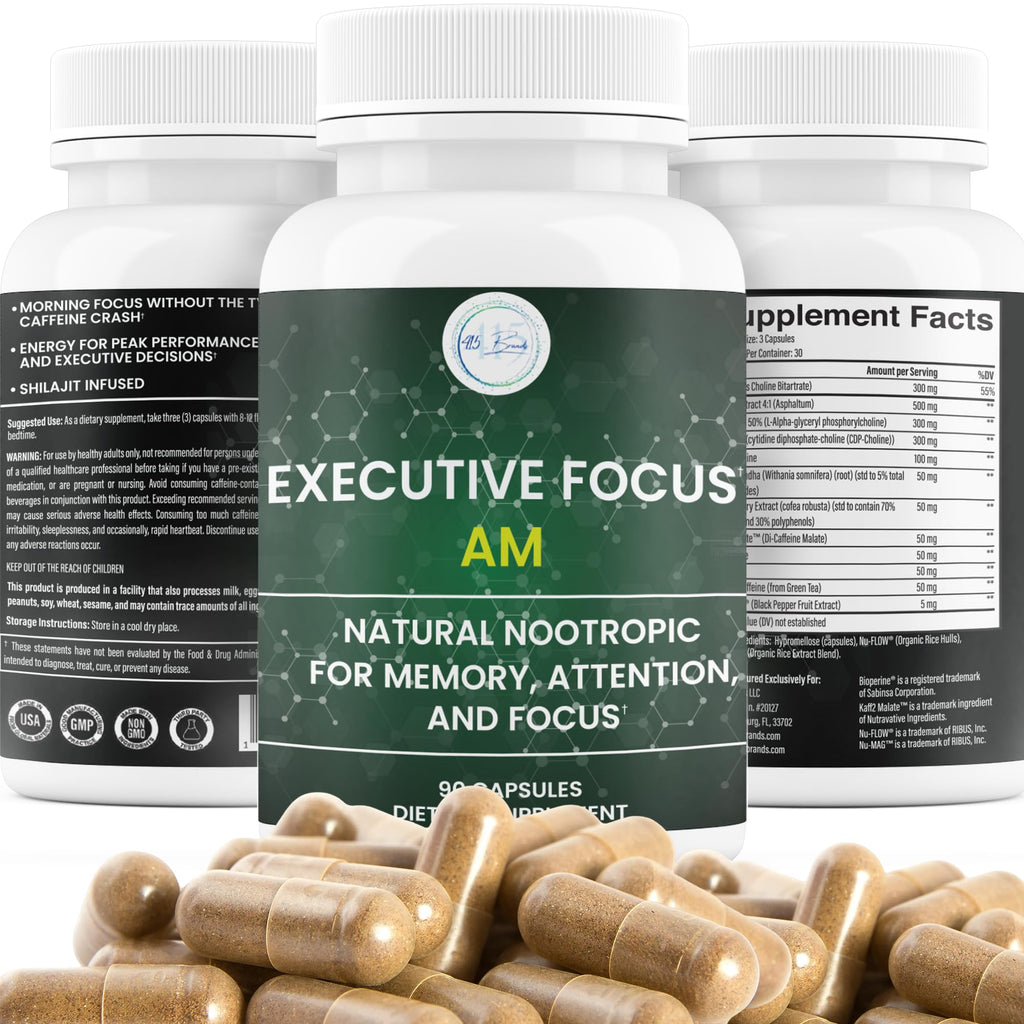 Executive Focus AM Nootropic Brain Supplement – Memory, Focus & Mental Clarity Support – Clean Energy Without Jitters – Cognitive Boost for Attention & Productivity – 30 Day Capsules