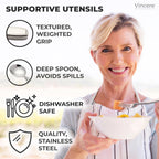 Weighted Utensils for Tremors and Parkinsons, Heavy Weight Stainless Steel Silverware Set, Adaptive Eating Flatware Helps Hand Tremors, Parkinsons Aids for Living, Arthritis - Knife, Fork, Spoons, 7oz