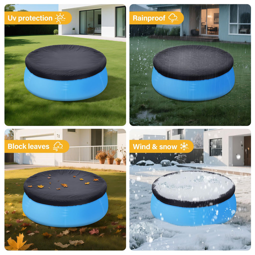 SAFANA 10ft Inflatable Pool Cover for Above Ground Pool [ Cover Diameter: 9.2ft ] Round Pool Cover for Inflatable Easy Set Pool [ Top Ring < 9.2ft ] with Elastic Band Swimming Pool Windproof Dustproof