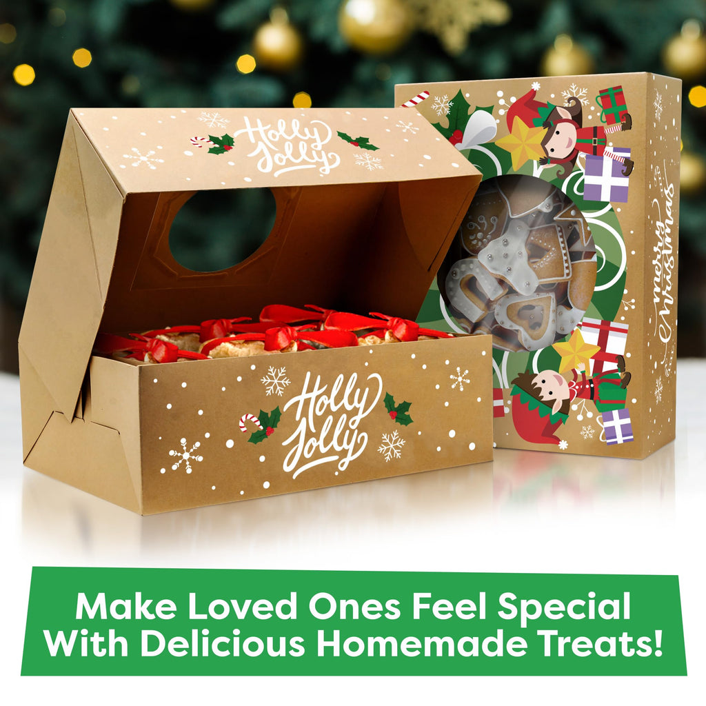 Joyousa Christmas Cookie Boxes for Gift Giving - 12 Pack Kraft Bakery Boxes