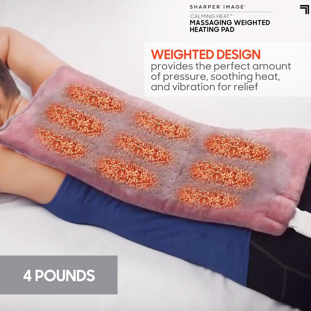 Calming Heat Massaging Vibrations Weighted Heating Pad by Sharper Image | Temperature Settings, Auto Shut-Off Feature, Gift for Holidays, Women & Men | 3 Heat, 6 Massage, 12” x 24”, 4 lbs