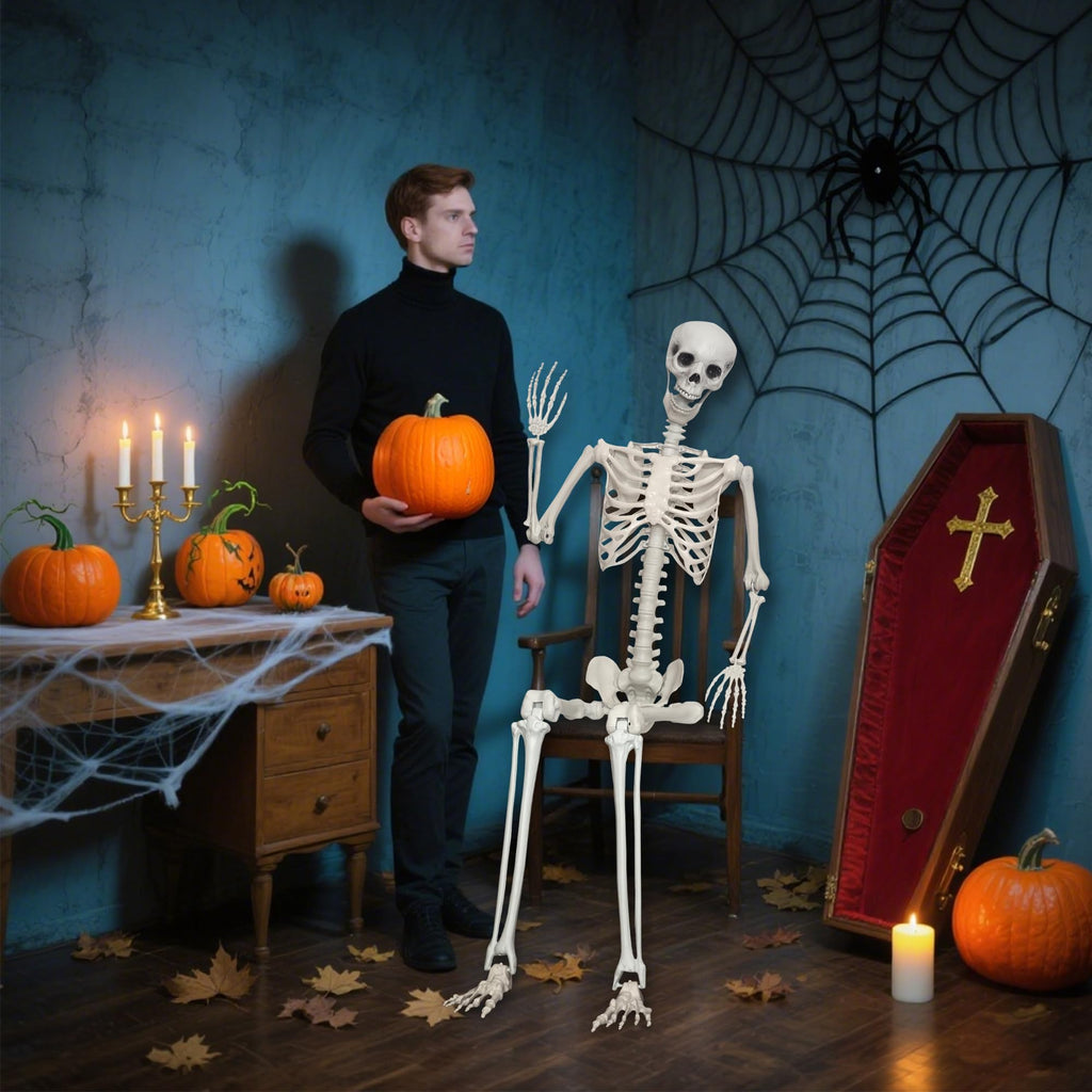 LOSFOTBO 5.9Ft/180cm Giant Skeleton Poseable Skeleton Realistic Full Body Bones for Halloween Decorations