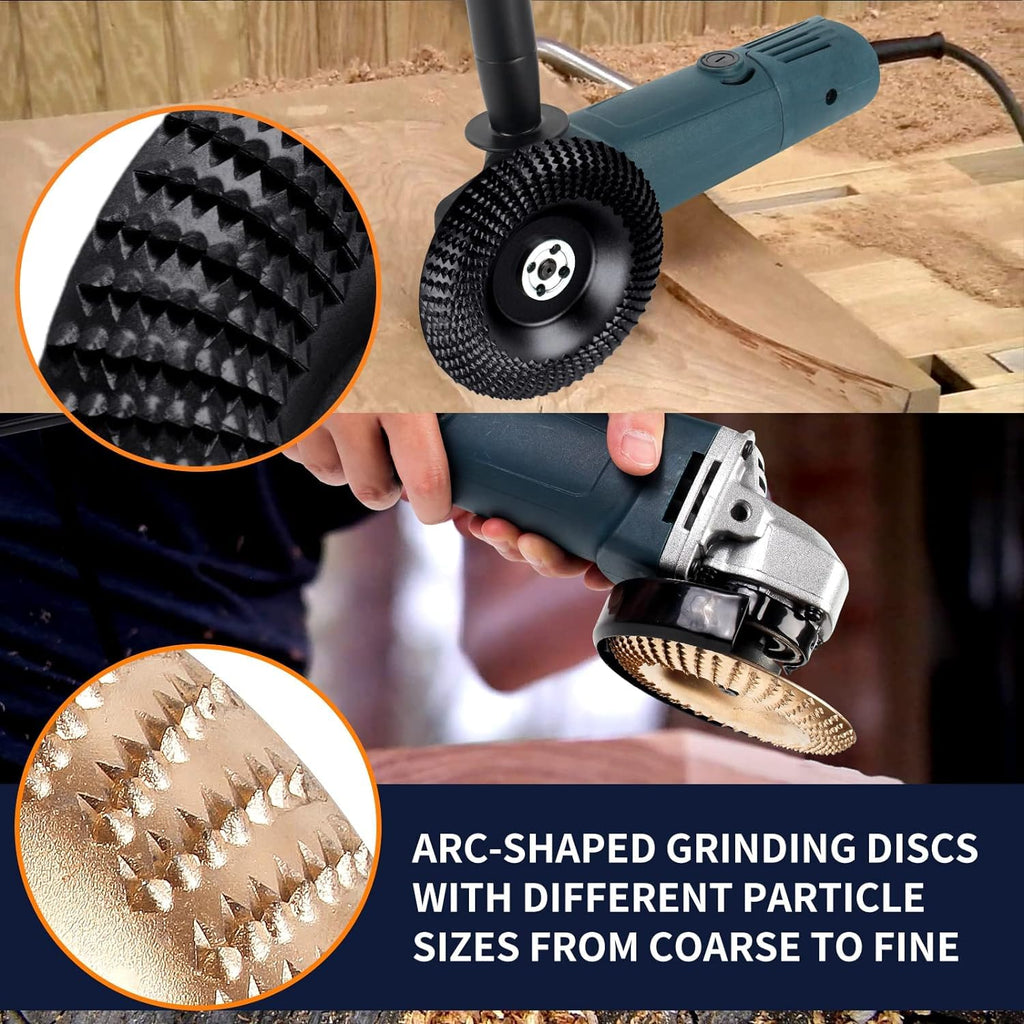 Pomsare 13PCS Wood Carving Disc Set for 4 1/2 Angle Grinder Attachments, Stump Ginder Blades Wheel for Wood, Flap Disc for Woodworking Cutting, Grinding, Shaping and Sanding
