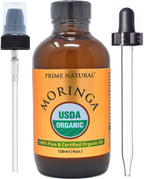 PRIME NATURAL Organic Moringa Oil USDA Certified, 100% Pure, Cold Pressed, Virgin, Unrefined Oil (4oz /120ml) - Joints, Skin, Face, Body & Hair - Vegan - Food Grade - Natural Moisturizer