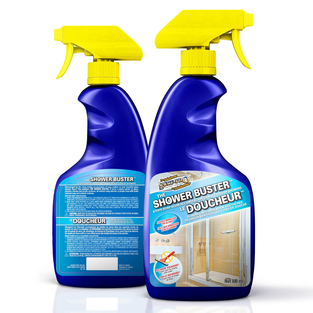 SURF PRO Shower Glass Door Cleaner – Shower Buster Spray for Soap Scum & Hard Water Stains – No Scrub Bathroom Cleaner for Glass, Tile, Chrome, Ceramic, RV and Septic Safe (500ml / 16.9oz)