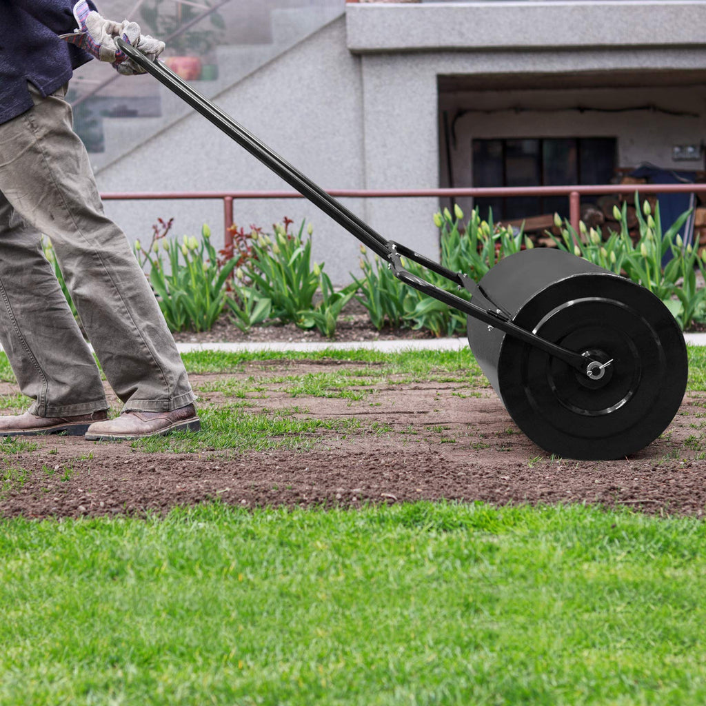 VINGLI 20 Inch Lawn Roller Water Filled Pull Behind Garden Drum Roller Push/Tow Behind, Water/Sand Filled for Garden, Lawn, Backyard (Black)