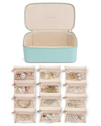 Vlando Jewelry Travel Case,Travel Jewelry Organizer with Clear Velvet Jewelry Bags 12Pcs Zipper Pouch for Women Girl Trendy Stuff Gift-Lake Blue