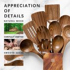 Hefild Wooden Spoons for Cooking, 10-Piece Acacia Wood Cooking Utensil Set
