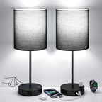 Black Touch Lamps for Nightstand Set of 2 - Bedside Table Lamp for Bedroom with Dual USB Ports & AC Outlet, 3-Way Dimmable Lamps for Living Room Boys Room, Night Light with 5000K Daylight Bulbs
