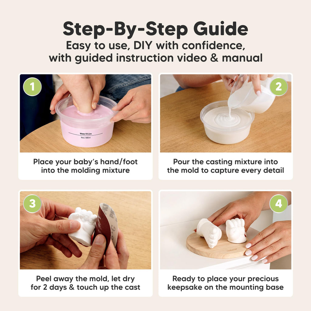 KeaBabies Baby Casting Kit Hands and Feet Mold 3D,Newborn (Round, Ash Wood)