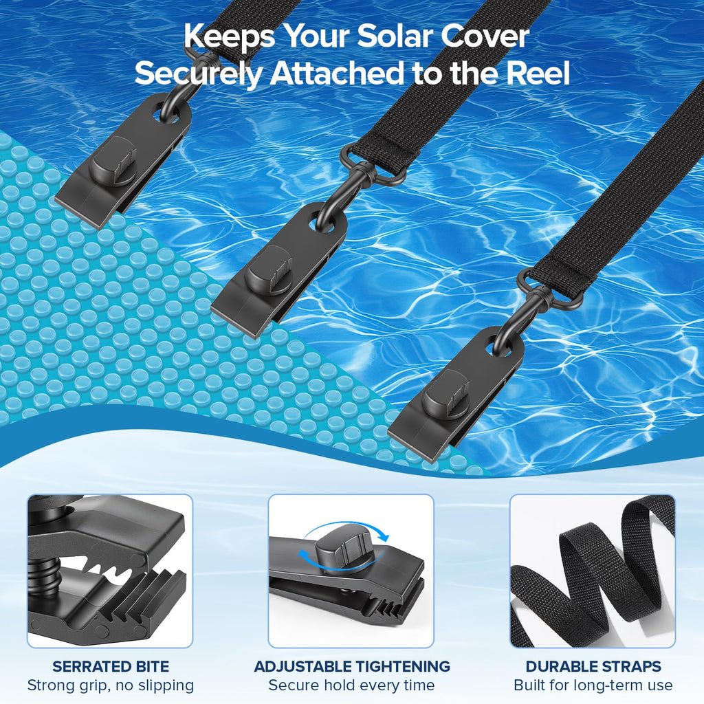 Canvino 10 Sets Pool Solar Cover Reel Attachment Kit, Solar Blanket Straps with Hooks, Clips & Fasteners for Inground & Above Ground Swimming Pool Reel Systems