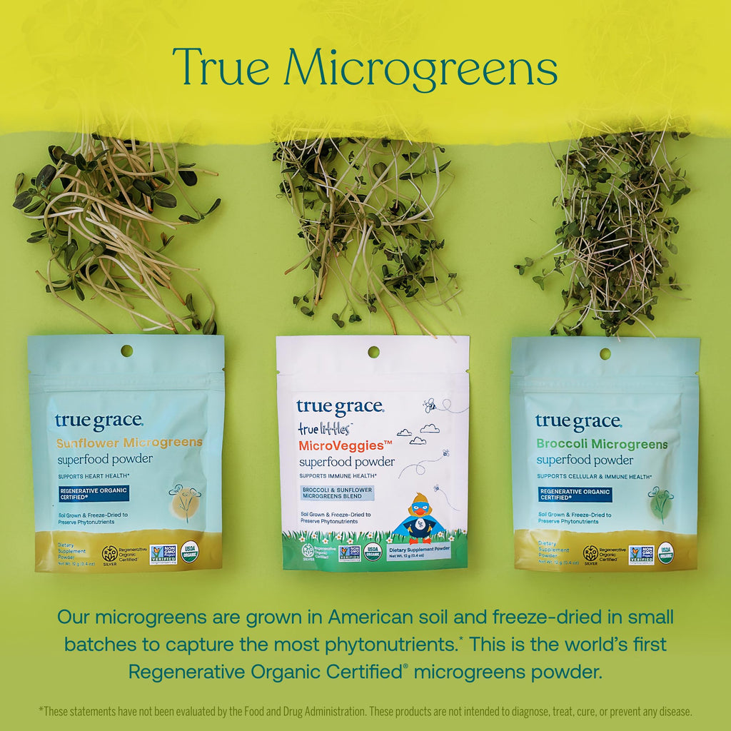 True Grace Broccoli Microgreens - 0.4 oz - Daily Superfood Powder for Cellular & Immune Health - Gluten & Soy Free, Vegan, Regenerative Organic Certified - 30 Servings