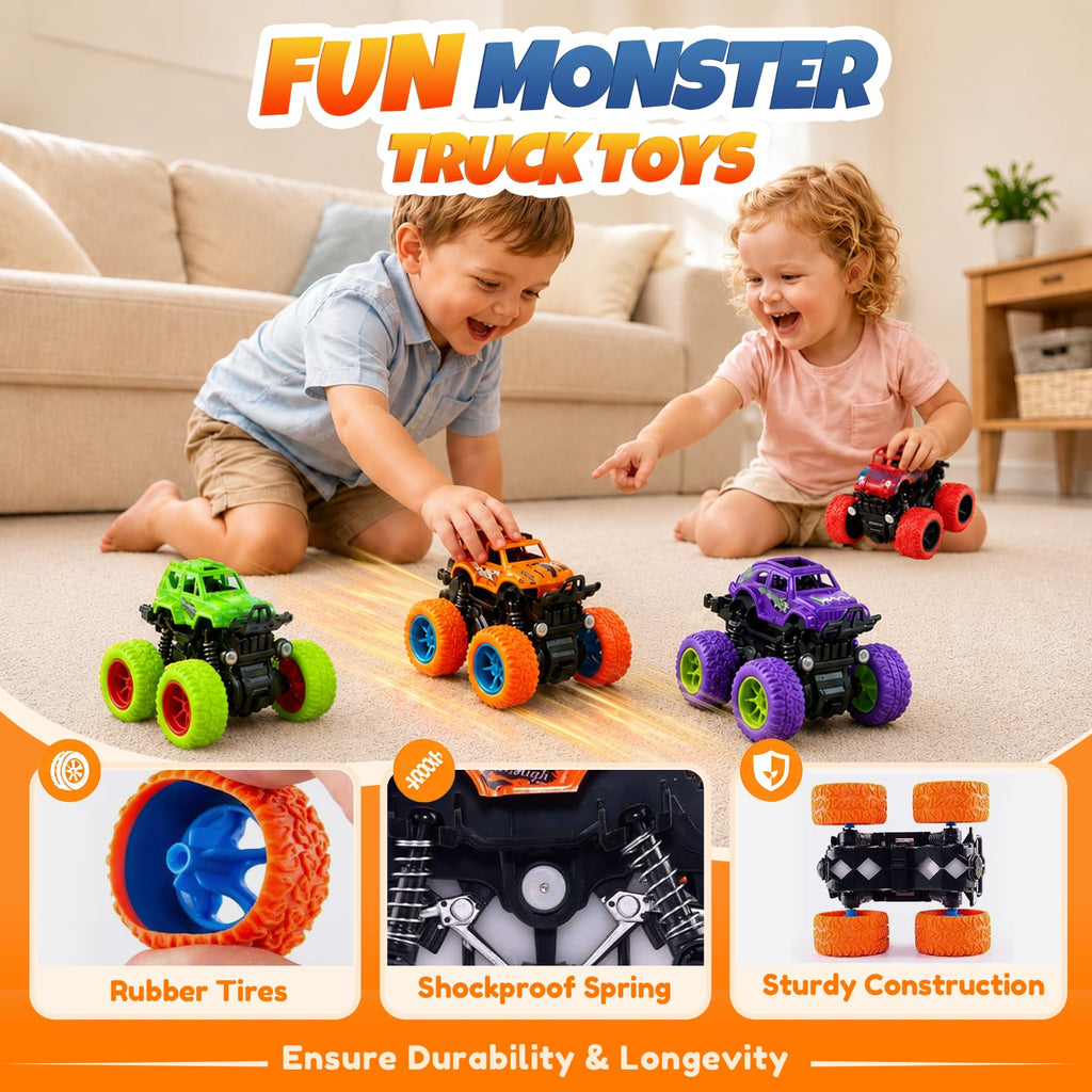 ANAOER 4 Pack Monster Trucks Toys for Boys 2 3 4 5 6 7 Year Old, Friction Powered Pull Back Car Toys for Toddlers Kids Ages 3-5 2-4 4-7, Best Birthday Christmas Party Gift for Boys and Toddlers