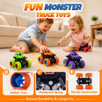 ANAOER 4 Pack Monster Trucks Toys for Boys 2 3 4 5 6 7 Year Old, Friction Powered Pull Back Car Toys for Toddlers Kids Ages 3-5 2-4 4-7, Best Birthday Christmas Party Gift for Boys and Toddlers
