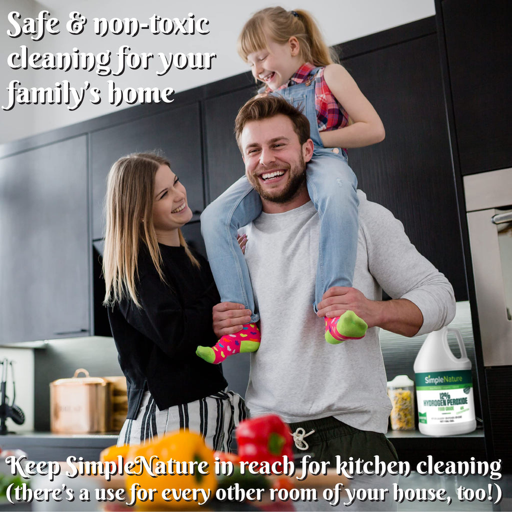 SimpleNature 12% Food Grade Hydrogen Peroxide Solution - 2 Gallons - Natural Multipurpose Cleaner - Made in USA - Ideal for Commercial, Residential, Kitchen, Bath, Laundry, and More