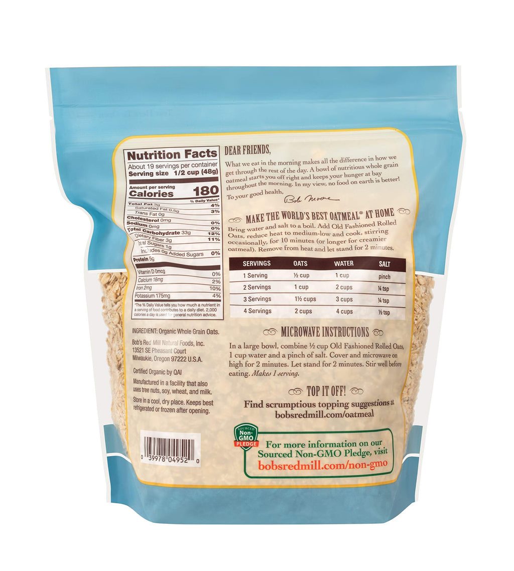Bob's Red Mill Organic Old Fashioned Rolled Oats, 32oz (4 Pack)