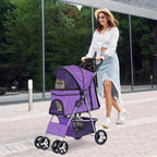 LEMY Pet Stroller,4 Wheels Dog Cat Stroller with Storage Basket&Cup Holder,Folding Dog Cat Cage Jogger Strollers for Small Medium Dogs Cats Travel,Purple