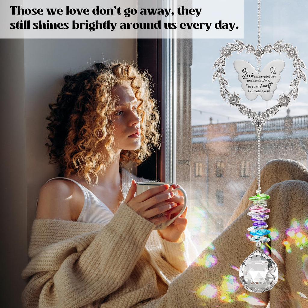 Elivida Sympathy Gift for Lose of Loved Ones, Grief Memorial Suncatcher Ornament for Loss of Mom Dad, Bereavement Crystal Rainbow Maker, Unique Heart Shaped Hanging Decorations for Daily Remembrance