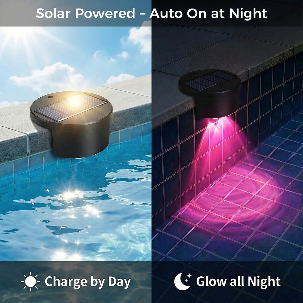 LAFULIT Solar Poolside Lights 4 Pack, RGB Night Light for Above Ground & Inground Pools Edge Decor, Outdoor Waterproof Wireless LED Ambient Lighting for Swimming Pool Decorations Accessories Stuff