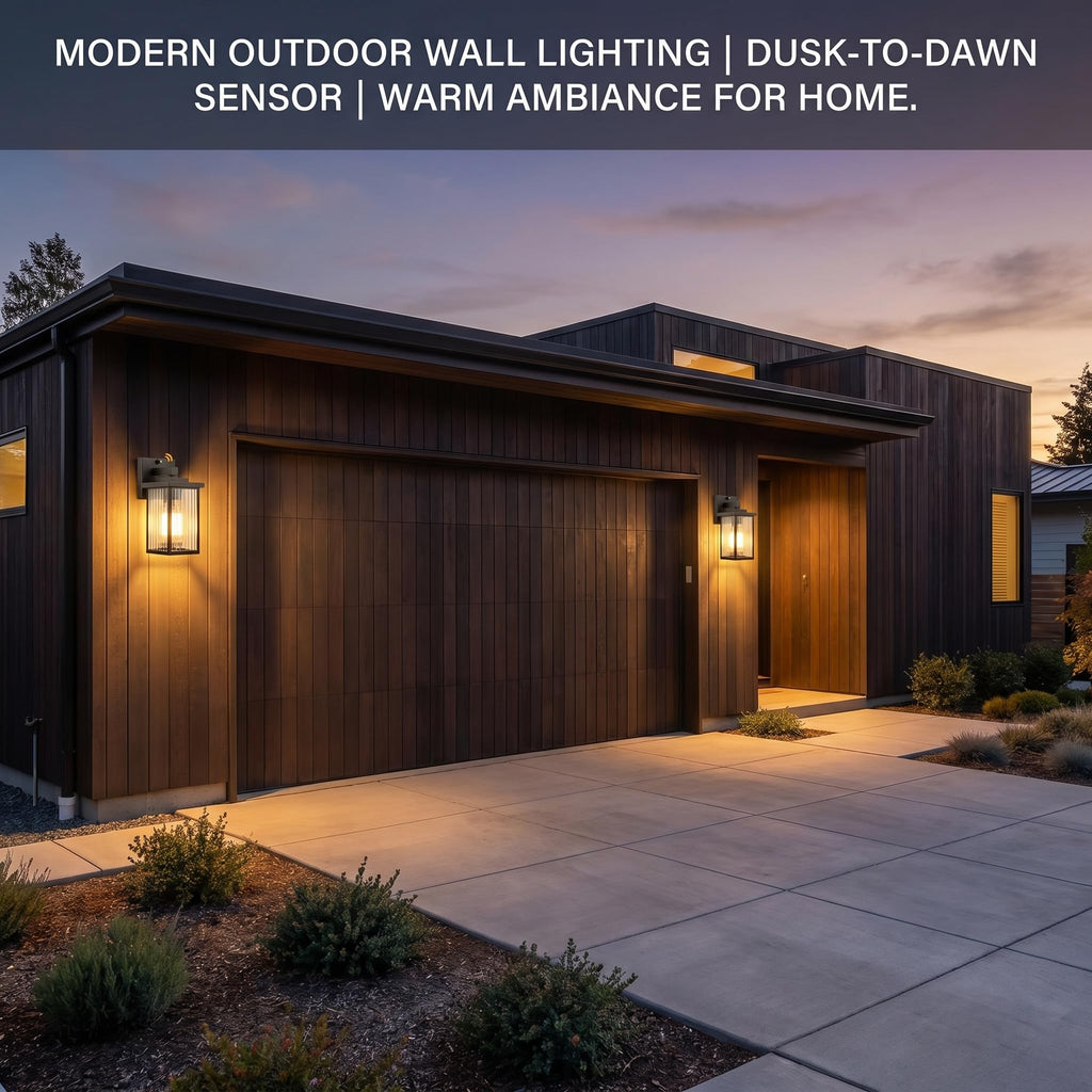 hameso Black Dusk to Dawn Wall Mount Porch Lights, Exterior Light Fixtures