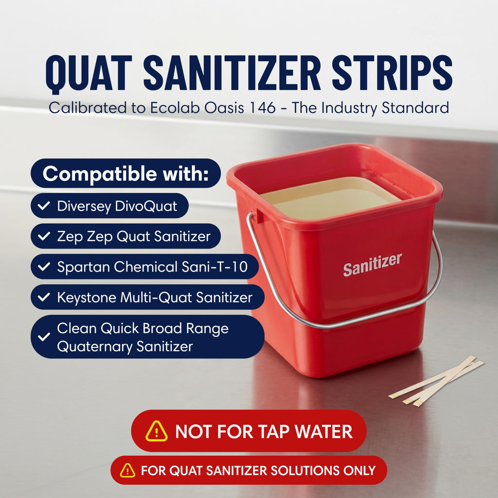 Restaurant Sanitizer Test Kit Combo, 2 x Vial of 100 Strips Each QR5 Quat Sanitizer 0-400PPM & Chlorine Test Strips 0-200PPM Testing Kit for Food Service, Bar & Restaurants Supplies by FryOilSaver Co.