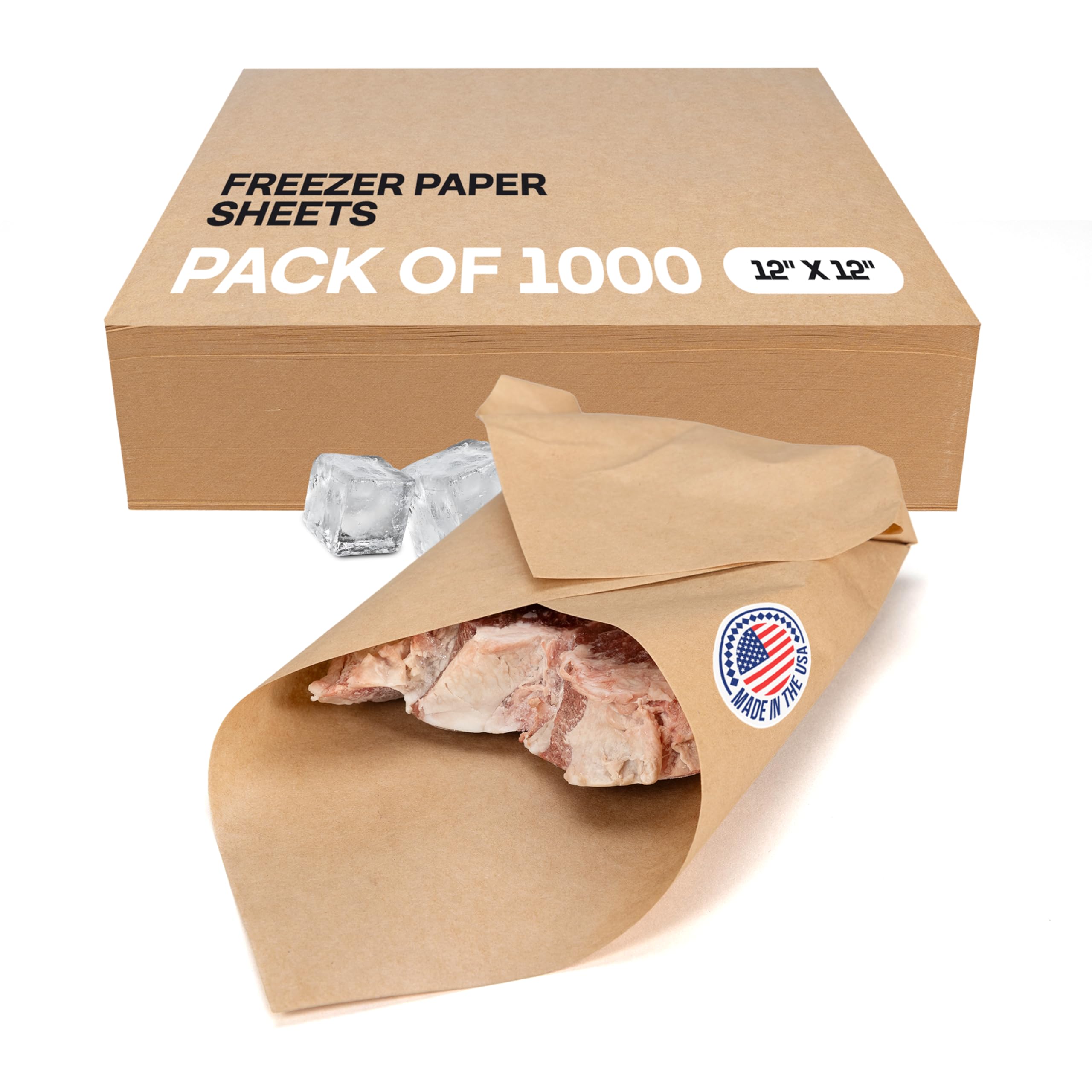 Brown Freezer Paper Sheets 12" x 12", Pack of 1000 - USA-Made Paper Sheets for Long-Term Freezing of Meat & Fish - Freezer Pads for Quilting - Bakery Tissue Wraps for Food Storage by IDL Packaging