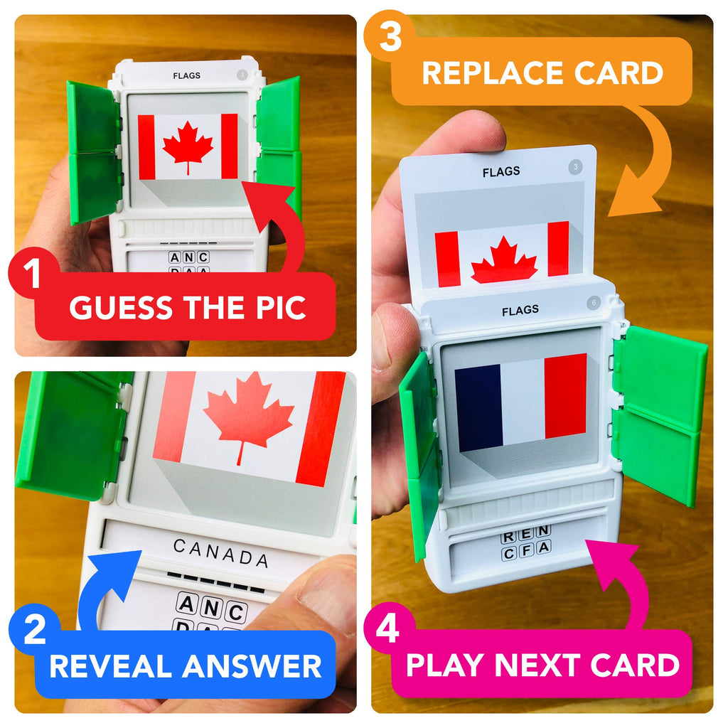 100 PICS Flags of The World Travel Game - Learn 100 Country Flags | Flash Cards with Slide Reveal Case | Geography Card Game, Gift, Stocking Stuffer | for Kids and Adults | Ages 6+