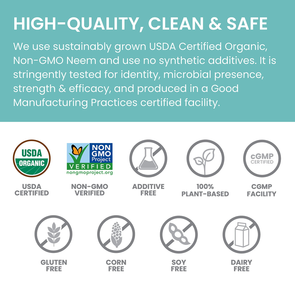 Himalaya Organic Neem, 60 Day Supply - Herbal Acne Supplements Supporting Clear Skin and Detox - USDA Organic, Vegan, Non-GMO, Gluten Free, 600 mg, 60 Caplets