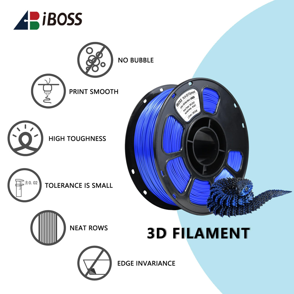 iBOSS Silk PLA+ Dual Color Filament 1.75mm, Bi-Color Shiny PLA Plus Finish, Smooth & Glossy, 1kg Spool (2.2lbs), Shiny Silk PLA PRO Coextruded Filament for 3D Printers (Silk Blue Black)