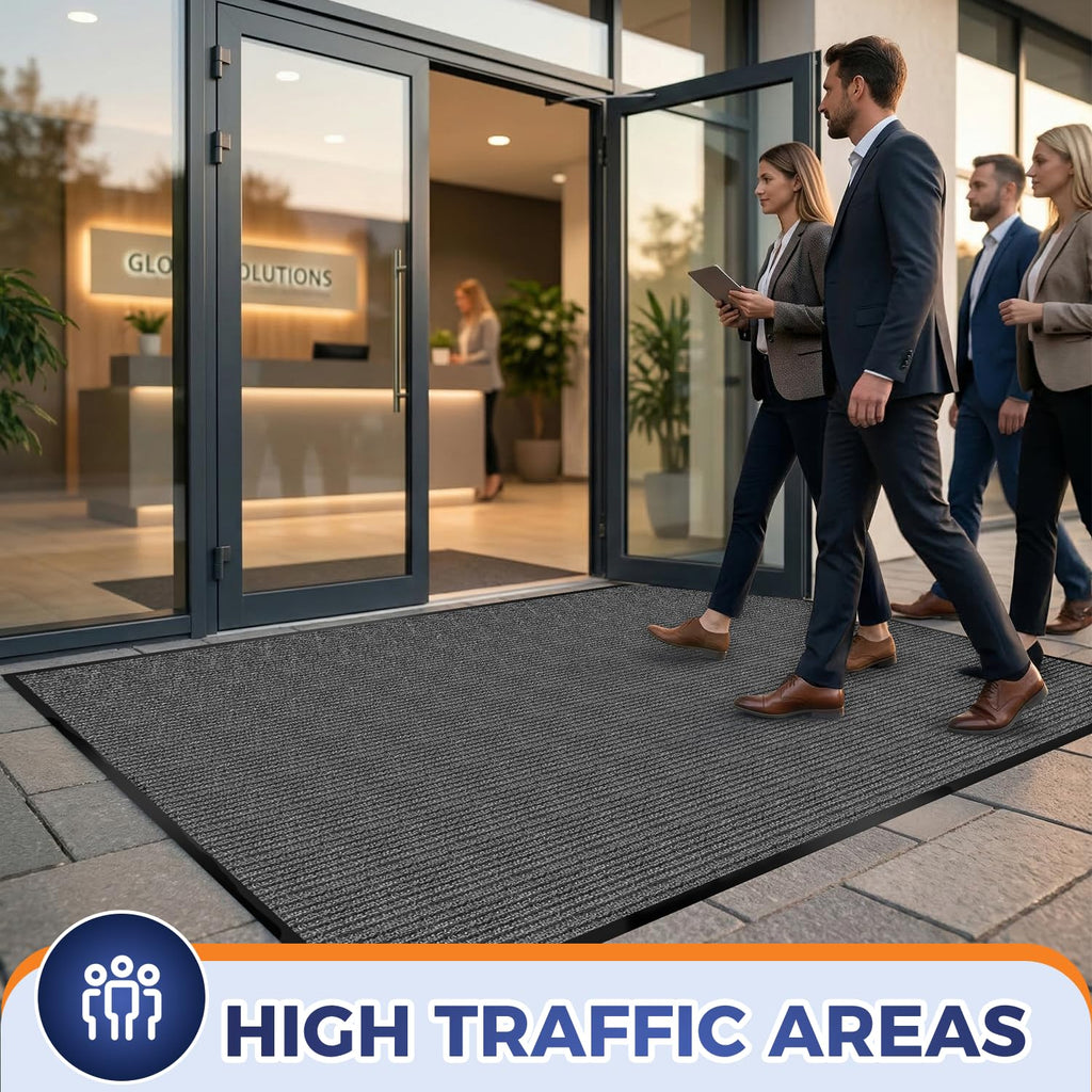 MossGrip Commercial Floor Mat, 3 x 5 FT Extra Large Door Mat, Indoor/Outdoor Entrance Mat, Commercial Rug with Water & Stain Proof, Easy to Clean, Low-Profile, Heavy Duty Rubber Mat, Charcoal Grey