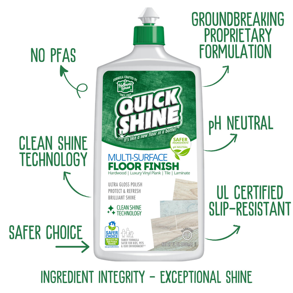 Quick Shine Multi Surface Floor Cleaner & Floor Polish w/Clean Shine Technology 2-27oz Bottles | Use on Hardwood, Laminate, Luxury Vinyl Plank, Tile & Stone | Safer Choice Formulas