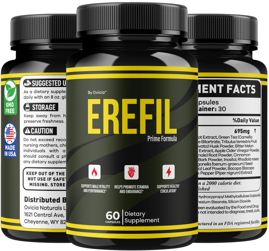 Erefil Capsules - Official Erefil Pills Advanced Premium Formula Support Maximum Strength, All Natural Ingredients Vitamins for Overall Health & Wellness Reviews, 60 Capsules for 1 Month