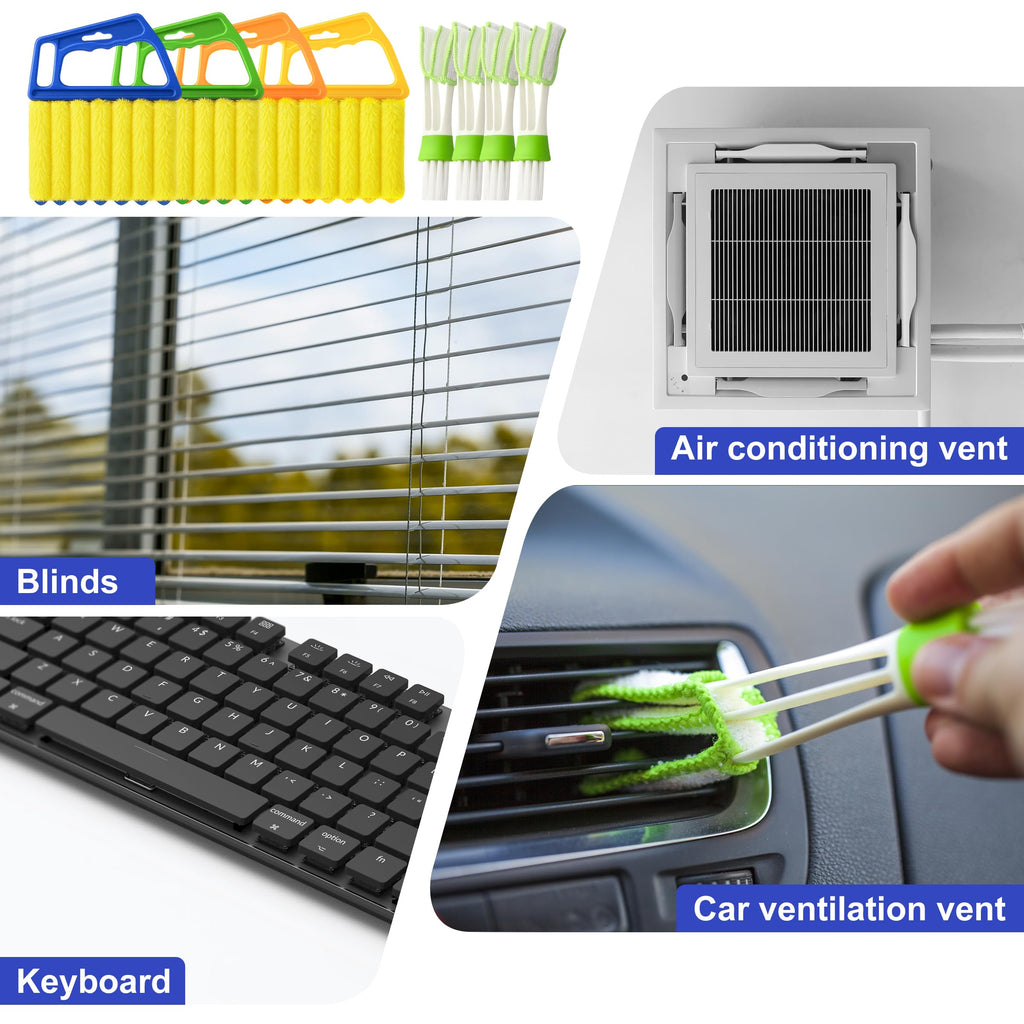 Blind Cleaner Duster Tool - 4 Pcs 7 Fingers Anti-Shedding Window Blind Cleaner Tool and 4 Pcs Air Vent Cleaner, with High-Density Microfiber Fleece and Ergonomic Handle, Detachable and Washable