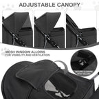 MoNiBloom Foldable Pet Stroller with Weather Cover, 3 Wheels Pet Strolling Cart for Small/Medium Dogs and Cats with Storage Basket and Cup Holder, Breathable and Visible Mesh for All-Season, Black