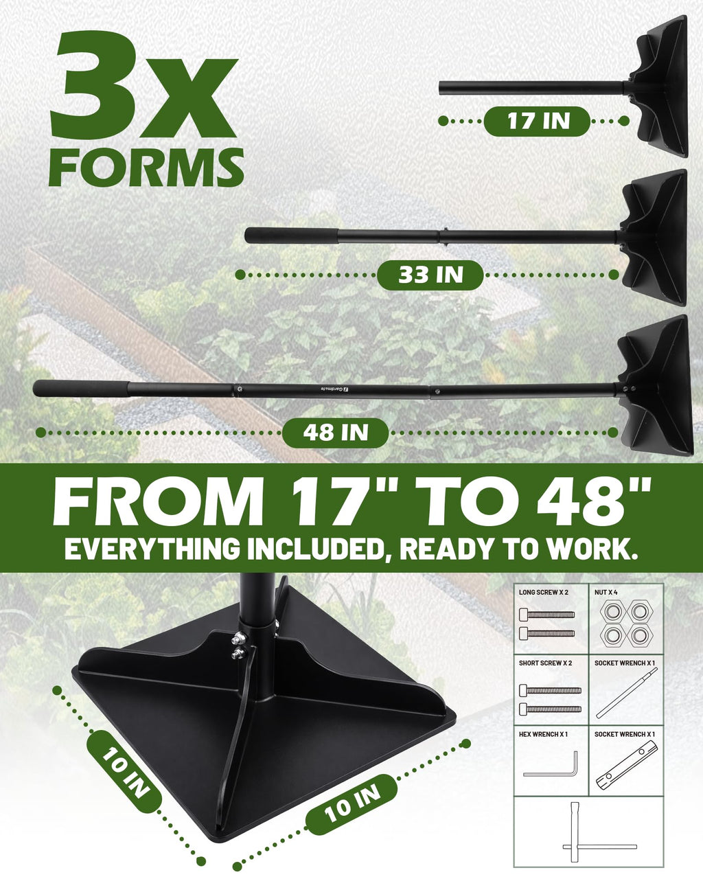 GARDMATE Steel Tamper Tool, 8''x8'' Heavy Duty Hand Tamper for Soil Compaction, 48" Adjustable Handle with Non-Slip Grip, Ground Dirt Tamper for Landscaping, Patio, Asphalt Repair with Gloves