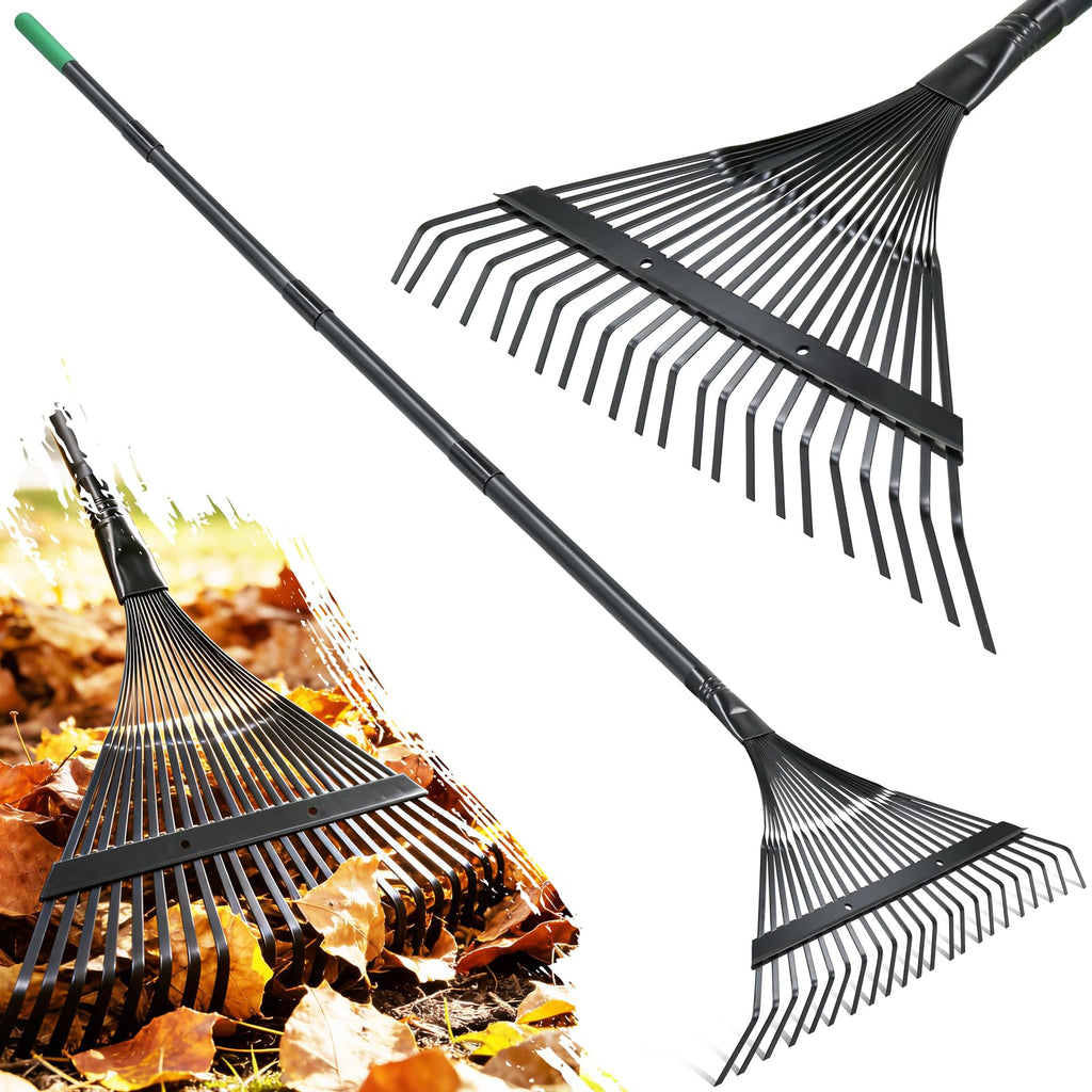 Altdorff Garden Leaf rake, 6FT Rake for Lawns Lightweight 22 Metal Tines 16.3 inch Wide, Adjustable Steel Handle, Rakes for Leaves, Gathering Shrub, Grass, Weeds, Debris,Yard