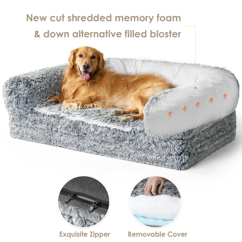 EHEYCIGA Foldable Human Dog Bed, 72"x44"x11" Orthopedic Memory Foam Human Sized Dog Bed, Waterproof Pet Bed for People, Faux Fur Pet Couch for Adult with Non-Slip Bottom, Grey