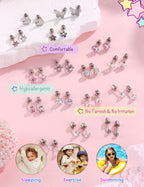 CASSIECA 16Pairs Hypoallergenic Screw Back Earrings for Girls Stud Earrings