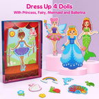 Mocoosy Magnetic Dress Up Dolls for Girls, Princess Mermaid Fairy Ballerina Magnet Dolls Dress Up Kits, Travel Game Car Road Trip Airplane Activity Toys Birthday Gifts for Toddler Girls Ages 3 4 5 6 7