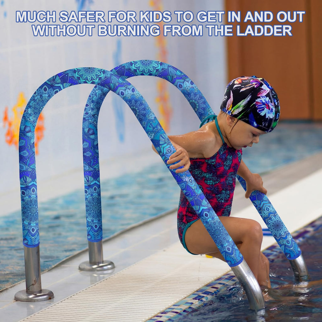 Junkin Pool Handrail Cover 6 ft Swimming Pool Ladder Hand Rail Cover with Zippers Slip Resistant Railing Mandala Rail Grip for Inground Pools Swimming Hand Railing