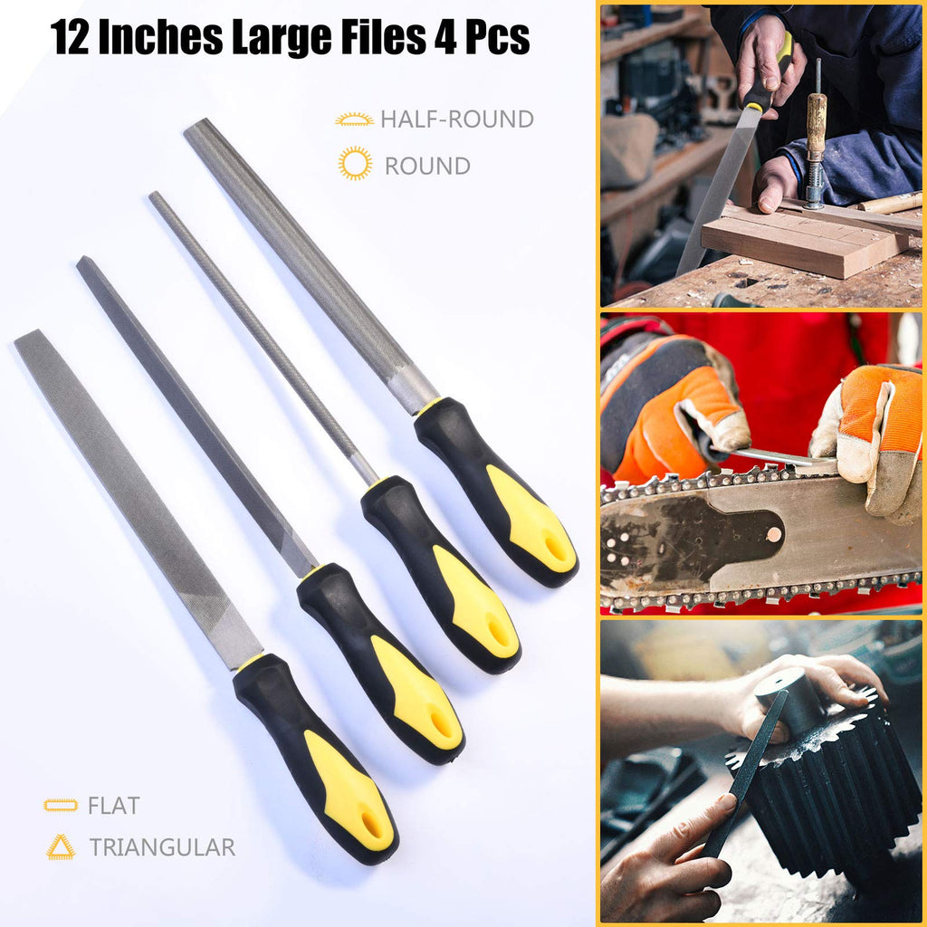 kapoua Metal File Set, Large Flat File/Half-Round File/Triangle File/Round File and 12 pcs Needle Files with Storage Bag and Steel Brush for Woodwork, Metal, Leather and Plastic