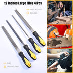 kapoua Metal File Set, Large Flat File/Half-Round File/Triangle File/Round File and 12 pcs Needle Files with Storage Bag and Steel Brush for Woodwork, Metal, Leather and Plastic