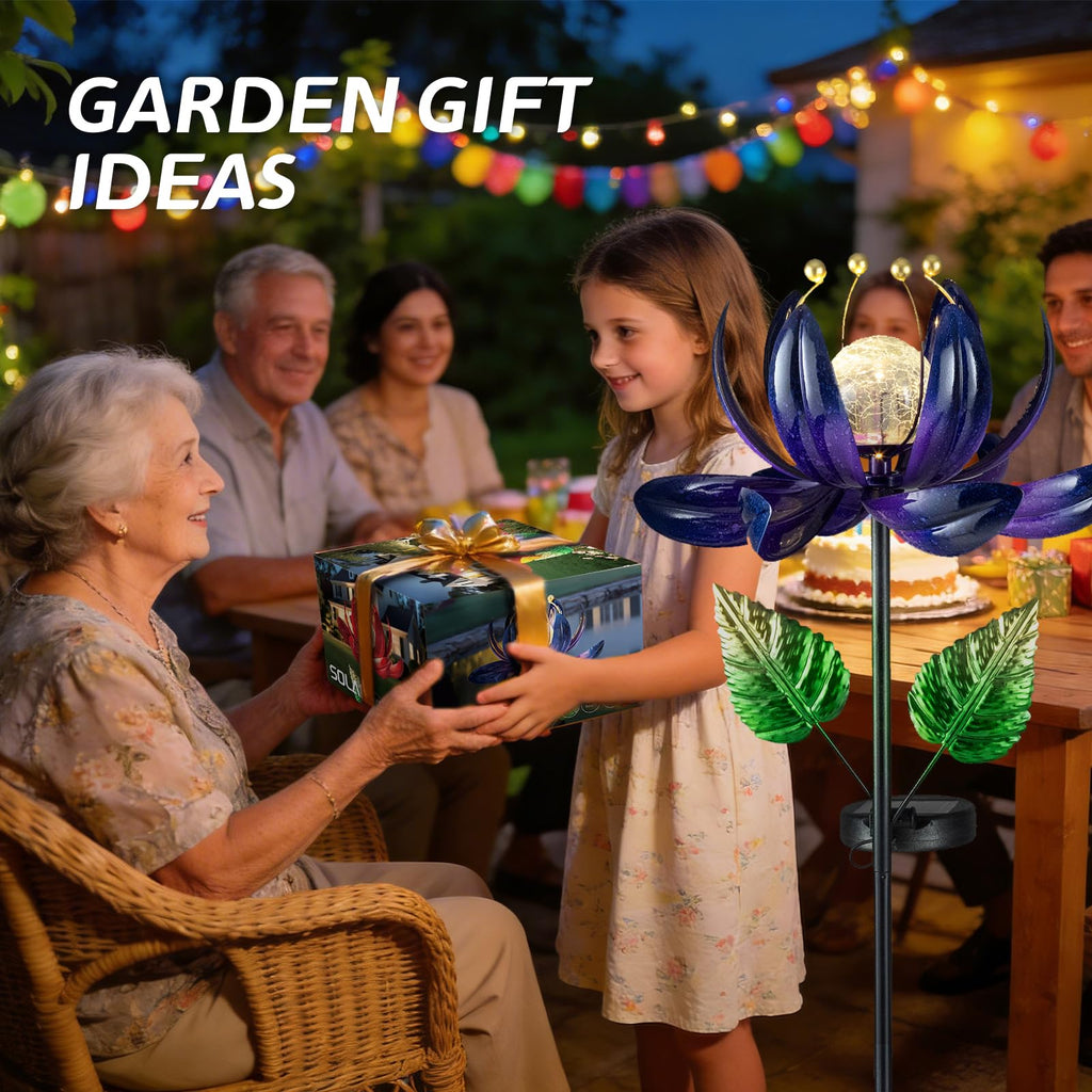 AIINY Solar Purple Metal Flower Wind Spinners, Colorful Spinning Windmill Lotus Yard Art Lights Wind Pinwheels with LED Crystal Ball Decorative Stake Lighting Flower Sculpture