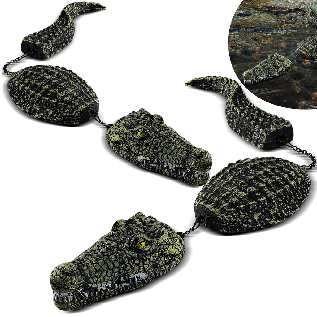 Floating Crocodile Sculpture, 3-Section Simulated Floating Alligator, Pond Floating Alligator Bait for Garden Pond Backyard Decoration (2-Pack)